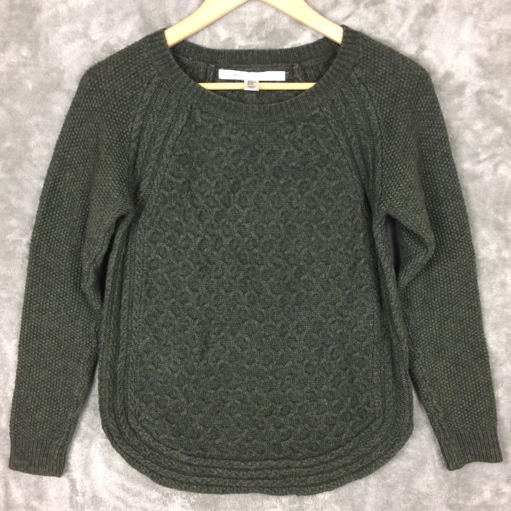Max Studio Wool Sweater Womens Medium Pullover Green Raglan Sleeve